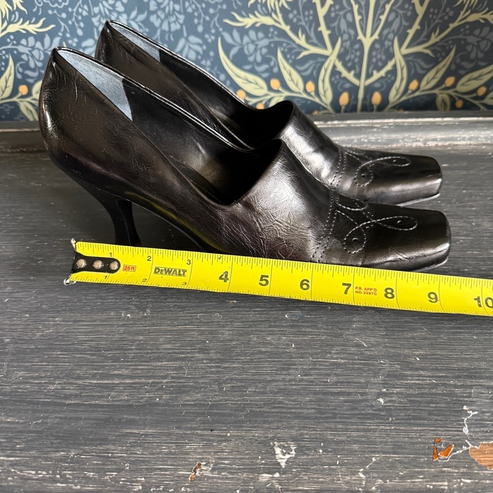 Franco Sarto Women’s Black Fine Leather Western Stitch Slip On Heel Shoes - Picture 7 of 10